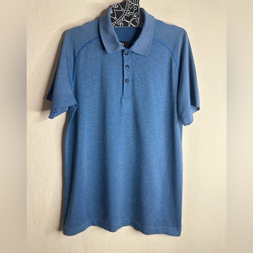 Lululemon Metal Vent Tech Polo Shirt Blue Striped size medium